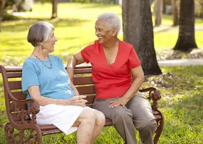 seniors talking outside