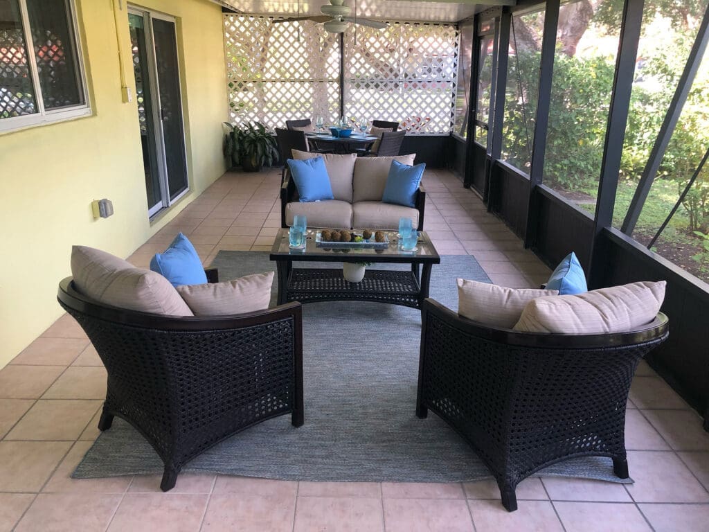 A screened-in porch at East Ridge at Cutler Bay