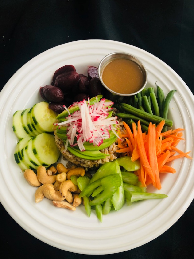 miso farro pilaf pickled beet and cashew bowl